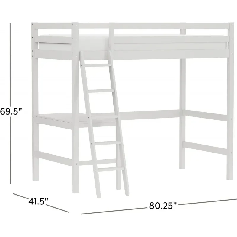 Youth Solid Wood Twin Loft Bed for Kids Room, White