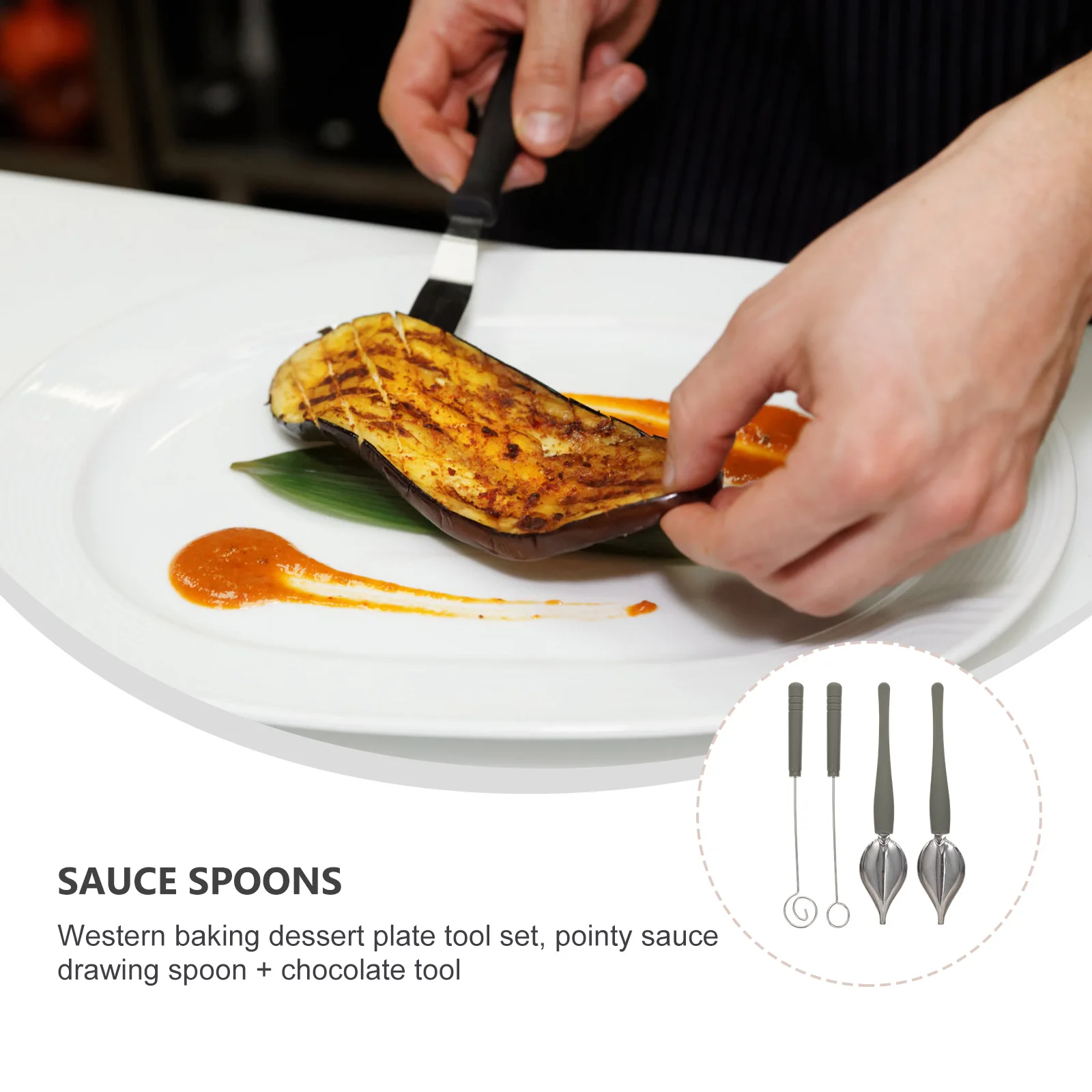 

4Pcs Stainless Steel Sauce Painting Spoons Creative Design Chocolate Cheese Fondue Baking Decoration Forks Lightweight Portable