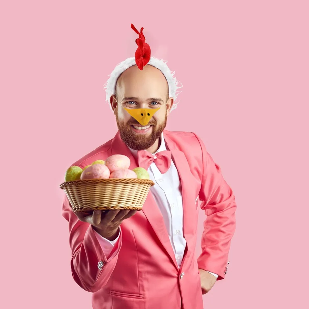 Rooster Chicken Costume Kit Chicken Headband Tail Beak Feet Men Women Halloween Cosplay Costume Accessory Set Birthday Christmas