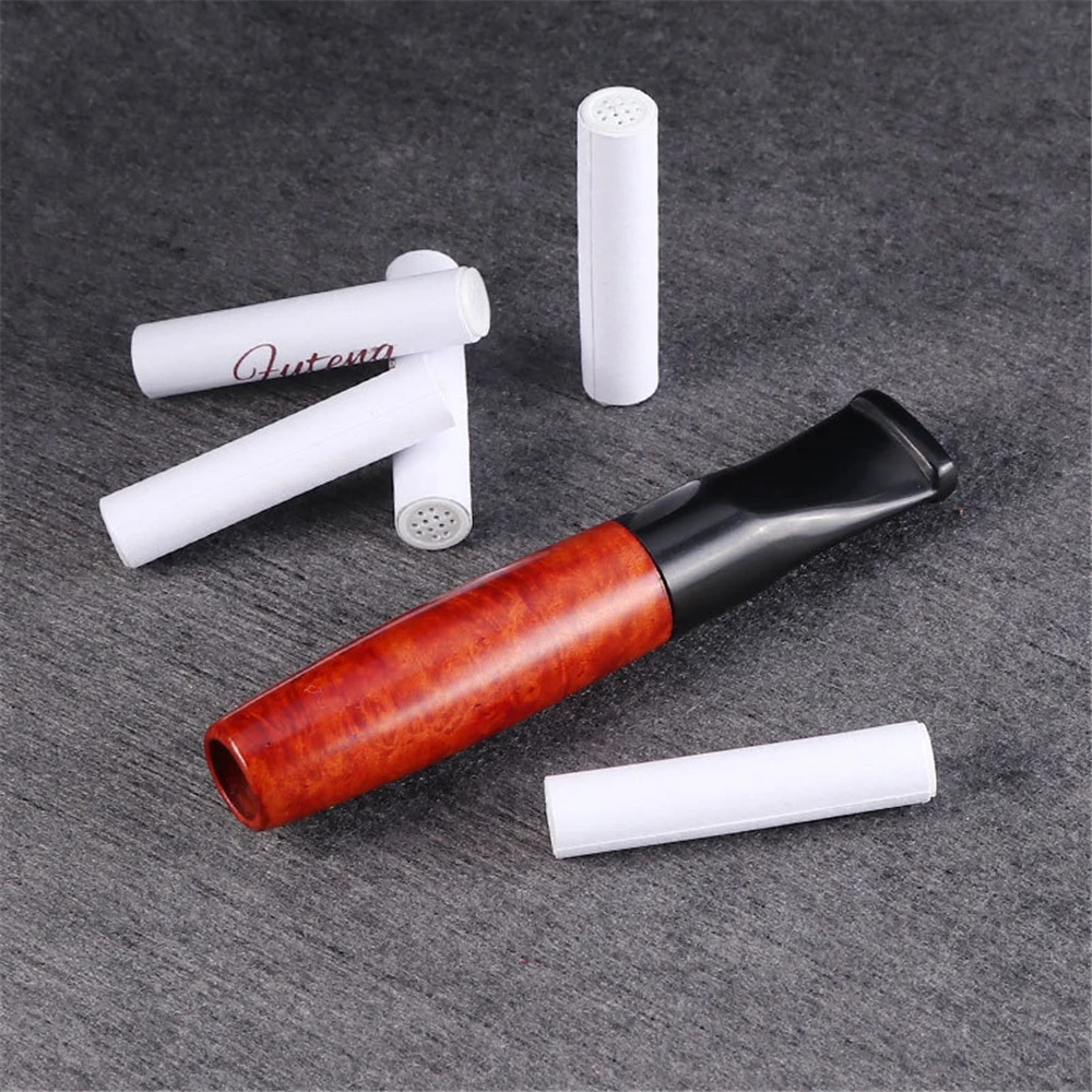 Portable Wooden Cigarette Holder Filter Removable Solid Wood Pipe Clean Mouthpiece 9mm Replaceable Filter Element Cigarette Pipe