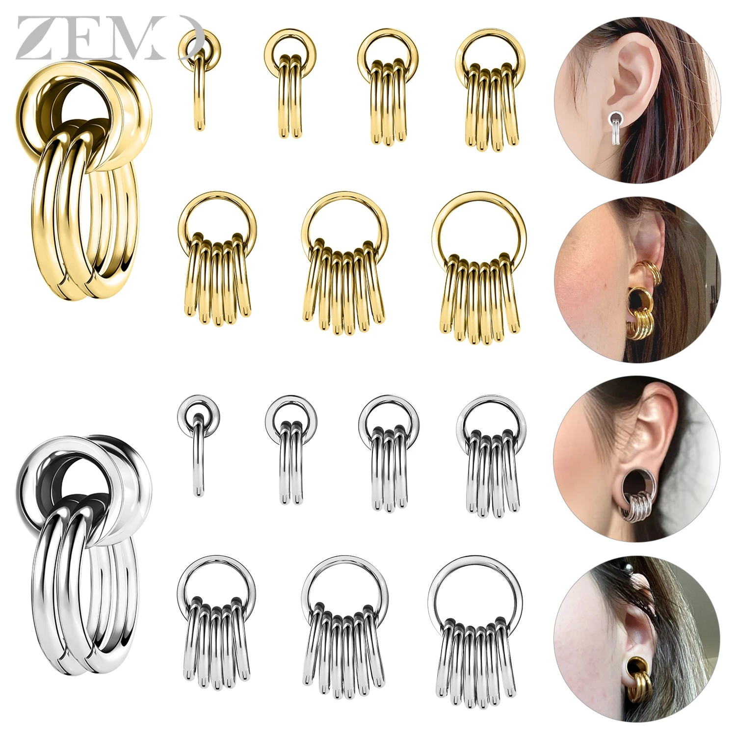 ZEMO 1 PC Stainless Steel Ear Plugs And Tunnel With Circles Large Gauge Double Flare Ear Strecher Expander Body Piercings 8-20MM