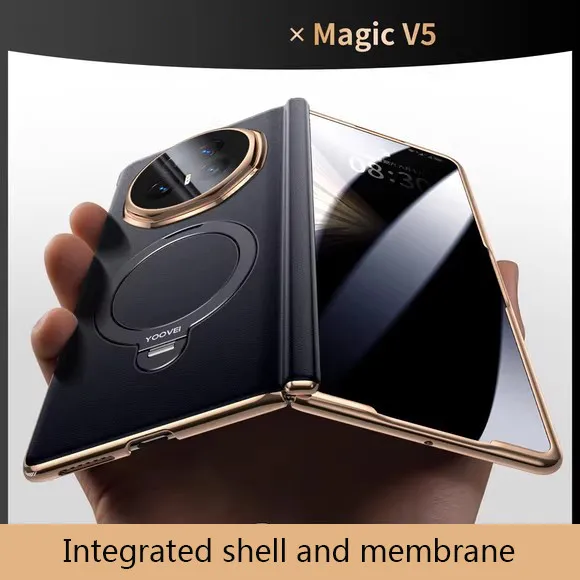 

Роскошный кожаный чехол для телефона Honor Magic V5 5G 360° ° Вращающийся кронштейн Магнитный складной шарнир Защитный чехол с закаленной пленкой