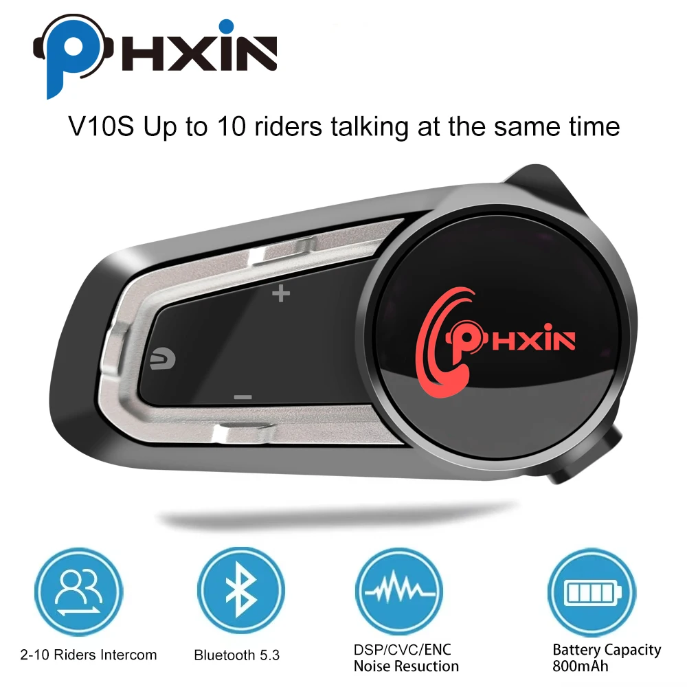 

PHXIN V10S motorcycle helmet Bluetooth headset 10-person intercom full helmet half helmet waterproof anti-noise music motorcycle