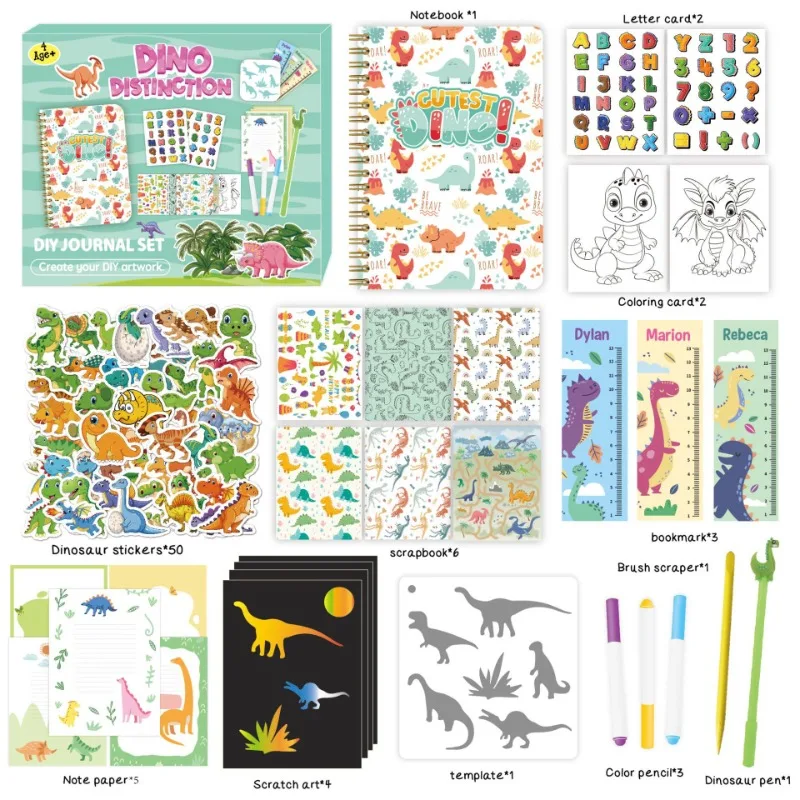 DIY JOURNAL SET Cartoon Dinosaur Theme Scrapbook Stickers Hand Ledger Set Children's Handmade Painting Creation Gifts