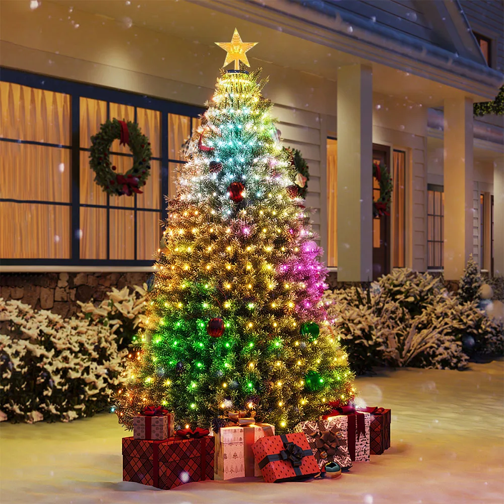 ضوء شجرة عيد الميلاد الذكي بطول 1.8 متر/5.9 قدم، تطبيق وجهاز تحكم عن بعد، مزامنة موسيقى 400 مصباح LED، نمط DIY، مقاوم للماء، مؤقت، لديكور عيد الميلاد