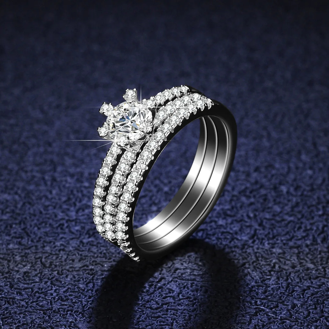 Triple Row Band Ring 0.5ct Moissanite PT950 Platinum - Triple-row sparkle, 0.5ct delicate design, daily versatile jewelry