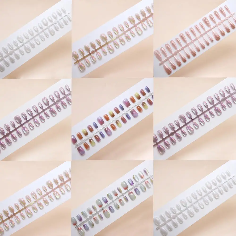 أزياء طويلة مربع الأظافر كاذبة الفرنسية عين القط اضغط على الأظافر مشرقة انفصال الأظافر وهمية DIY