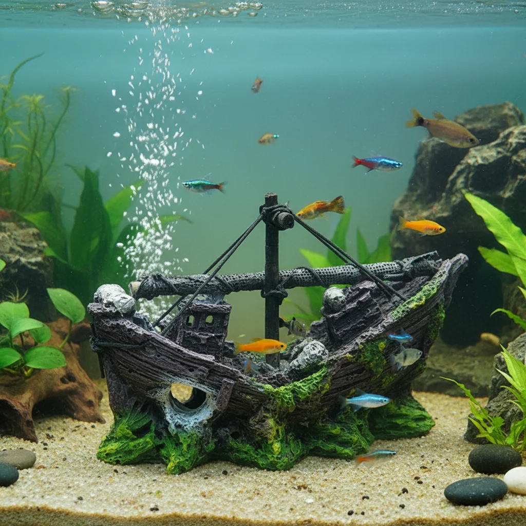 Piratenschiff Harz Ornament für Aquarium Tank Dekor Fisch Versteck Höhle Kleines Terrarium Landschaft Zubehör
