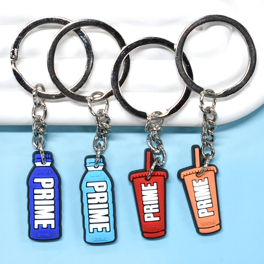 1pcs pvc sports drinks cup series keychain beverage bottle keyring straw PRIME keyholder suitable for adult car keys accessories