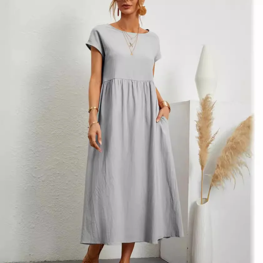 Losse katoenen linnen mouwloze jurk met zak in pure kleur voor dames Comfortabele ademende zomerjurken Modieus