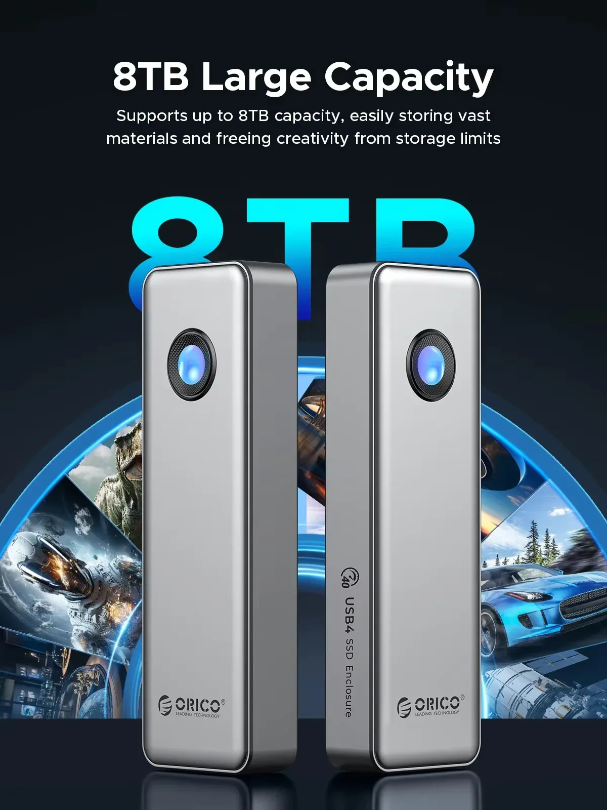 Корпус ORICO RGB 40V20Gbps NVME 8 ТБ с охлаждающим вентилятором USB 3.2 Gen 2 x 2 PCIE NVME Adapter Tool Free RGB для PCIe M Key