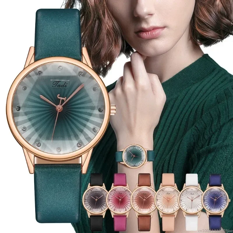 

Creative Striped Quartz Watch Leather Watch With Diamond Strap Luxury Quartz Wristwatch Female Casual Ladies Watches Reloj