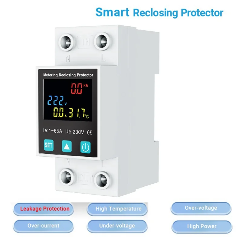 ABFN-2P/63A Reclosing Protector Circuit Breaker Earth Leakage Over Under Voltage Protection Protector Relay Switch Kwh Meter