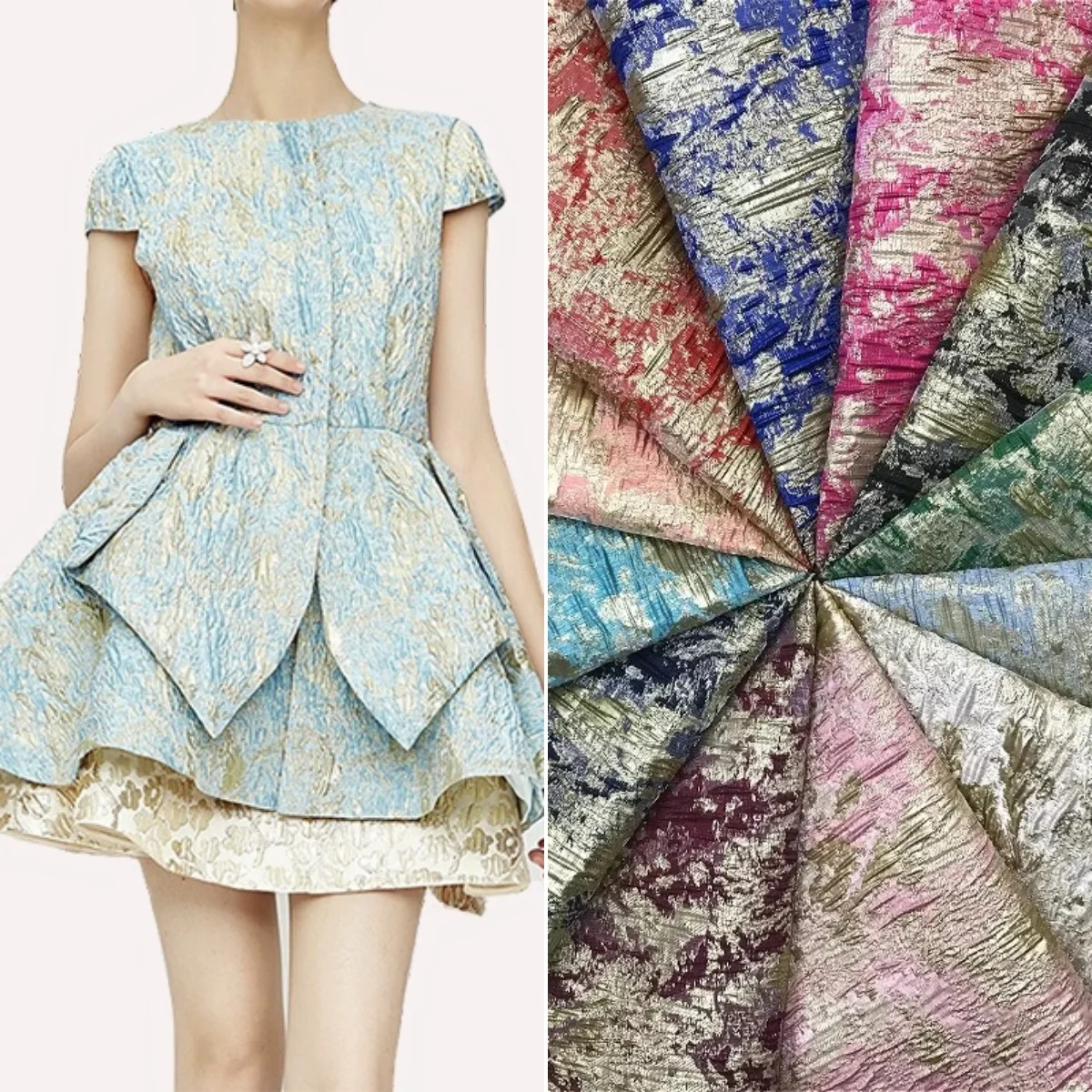 

Golden thread three-dimensional relief ink painting clothing fabric sewing dress evening gown coat DIY designer fabric