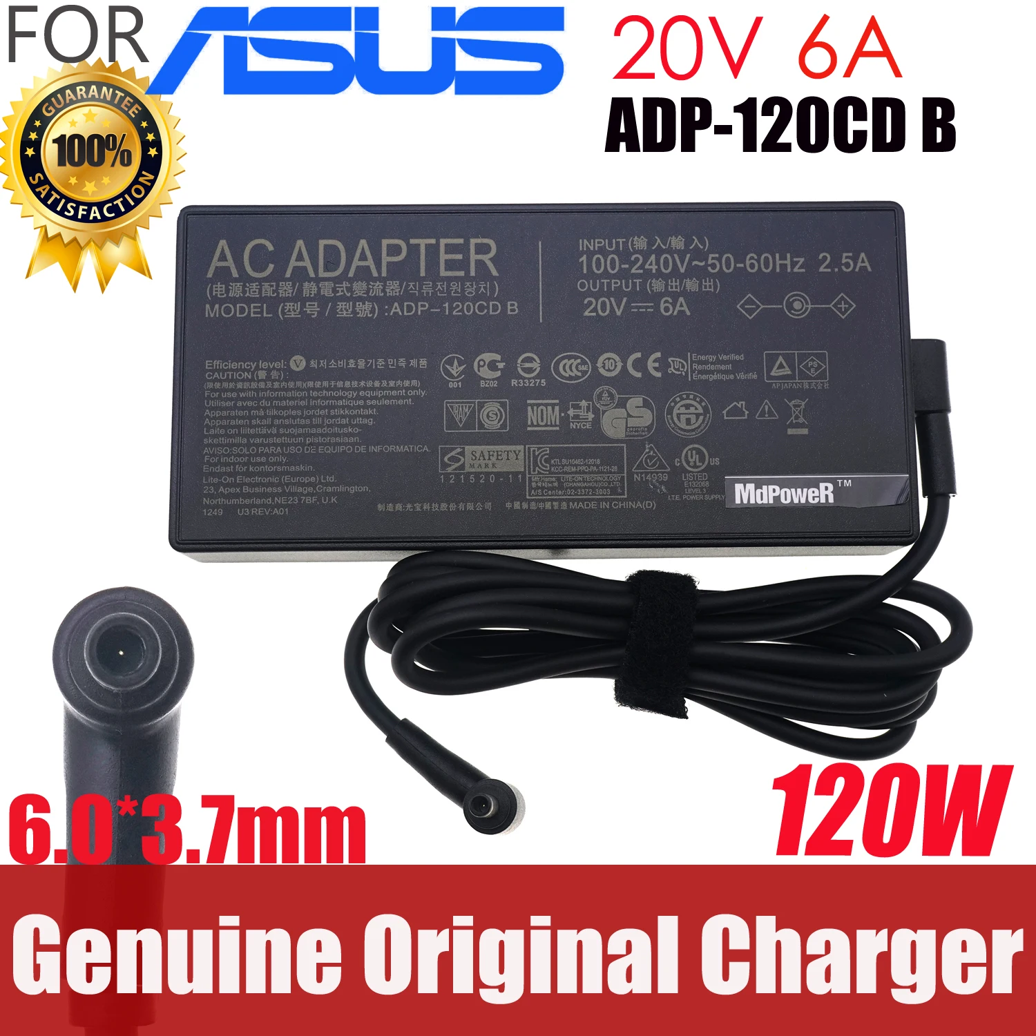 

Original 20V 6A 120W 6.0*3.7mm AC Adapter Charger for Asus ZenBook Laptop Power Supply A18-150P1A ADP-120CD B