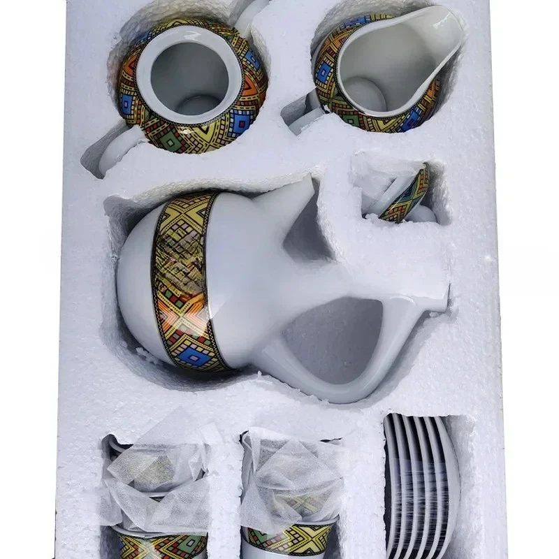 East African Style Ethiopian & Eritrean Complete Coffee Set – Includes Coffee Pot, Sugar Bowl, Milk Pot & Cup Saucer Set,