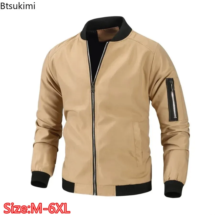 

2025 Men's Spring Autumn Casual Solid Coats Slim Baseball Jackets Outdoor Windproof Zipper Bomber Jackets for Men Plus Size 6XL