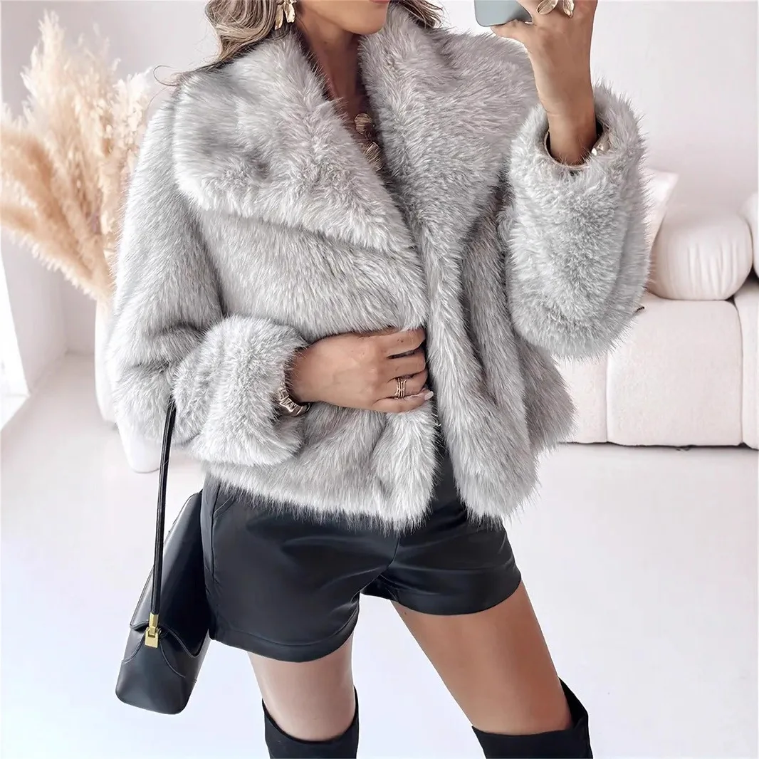 التدرج الشتاء المرأة فرو المنك سترة الأكثر مبيعا فروي طوق الإناث فو الفراء معطف 2025 قصير رقيق معطف فرو صديق للبيئة لسيدة