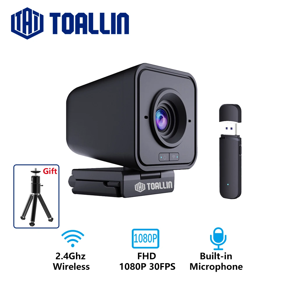 TOALLIN Wireless Webcam 1080P PC Camera, with Microphone, 2.4Ghz Wireless Web Camera for TikTok/YoTube Streaming Video Calling