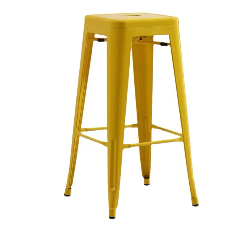 Low Price High Legs Armless Square Bar Metal Chairs Good Price Stackable Burly Indoor Restaurant Bar Stool