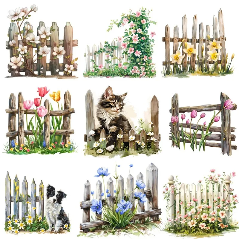 Cute Watercolor Spring Garden Fence Railing  Stickers  Planner  Stationery  For Waterproof Decal Laptop Motorcycle  Phone Car