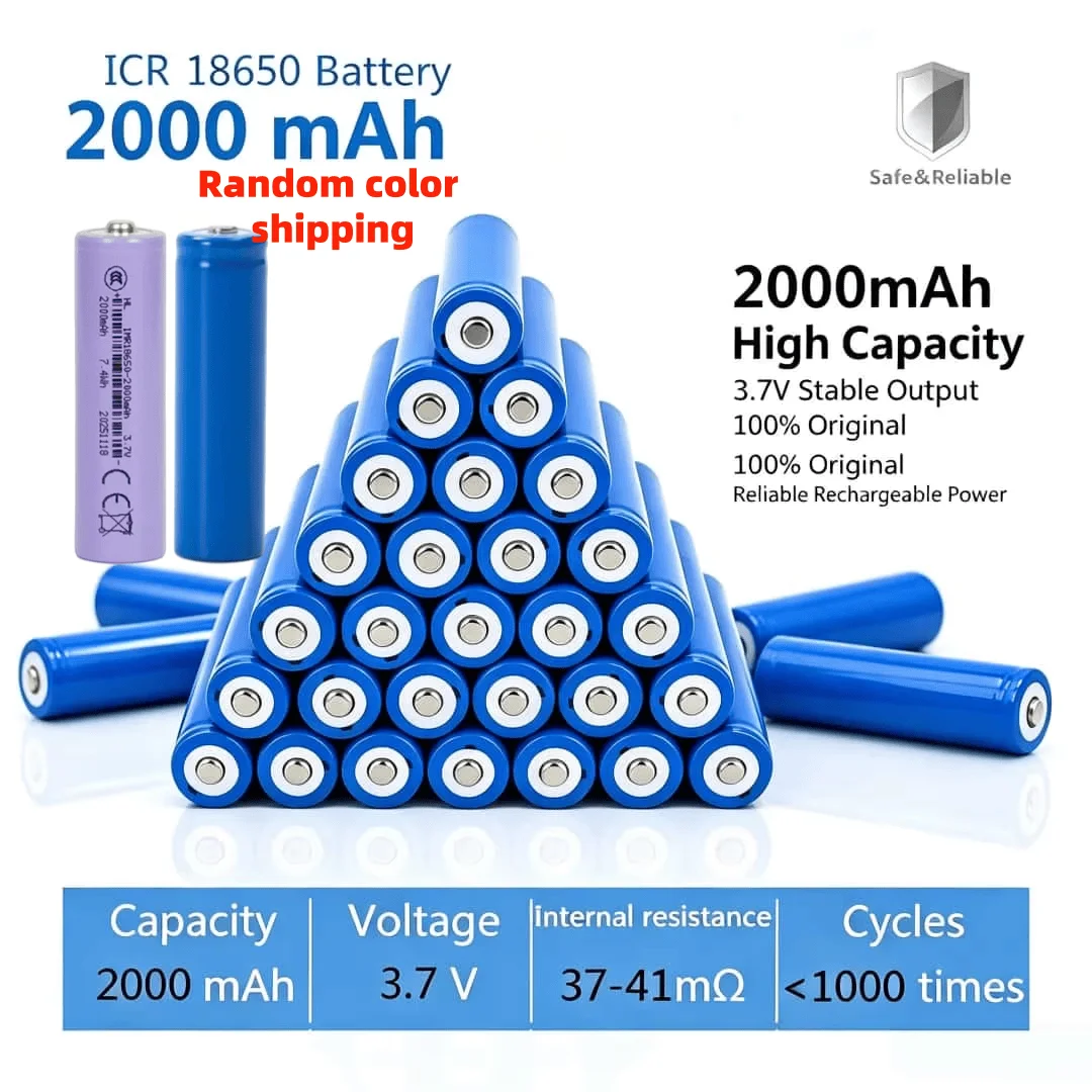 2-20PCS 18650 3.7V 2000mAh Rechargeable Battery With Pointed No PCB Li-ion Cell For Power Tools Flashlight Power Bank 18650