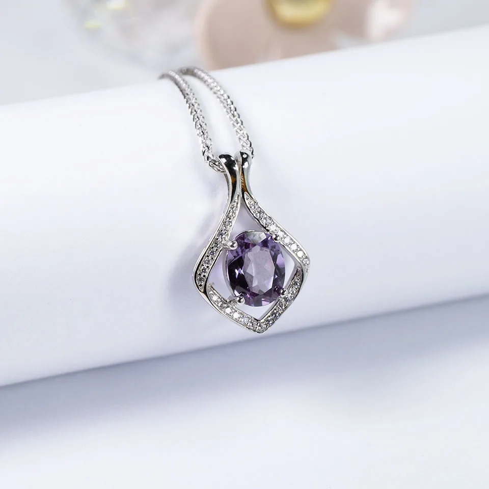 Color Changing Alexandrite 925 Sterling Silver Pendant Necklace 9*7mm Gemstone Elegant Jewelry for Woman Gift Free Chain 18