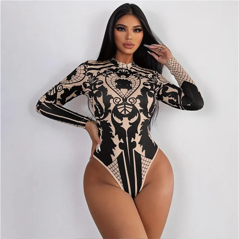 

Сексуальный цельный облегающий воротник с принтом в европейском и американском стиле B, брюки с высокой талией и семью/девятью длиной, другой тканевый женский костюм