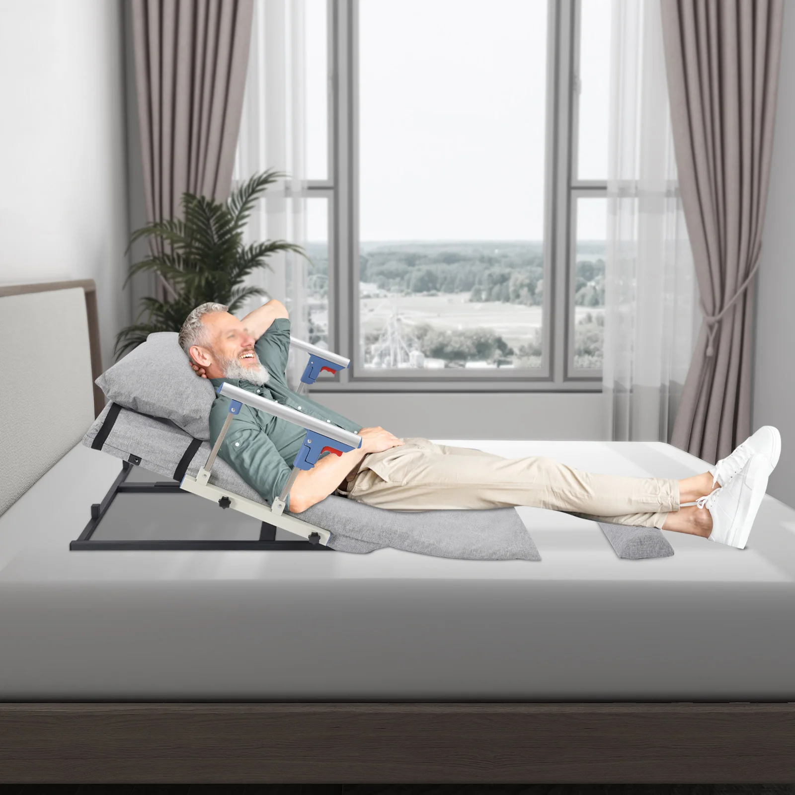 Elektrycznie podnoszone oparcie łóżka z gąbki o wysokiej elastyczności, szare 85 cm, elektryczne pomocnicze oparcie łóżka, obciążenie montażowe 150 kg do domu.