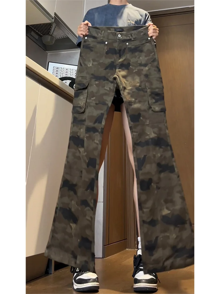 American High Street Camouflage Workwear Pants Men's Extended Version Bell Bottoms 190cm Casual Wear Resistant Wrinkle