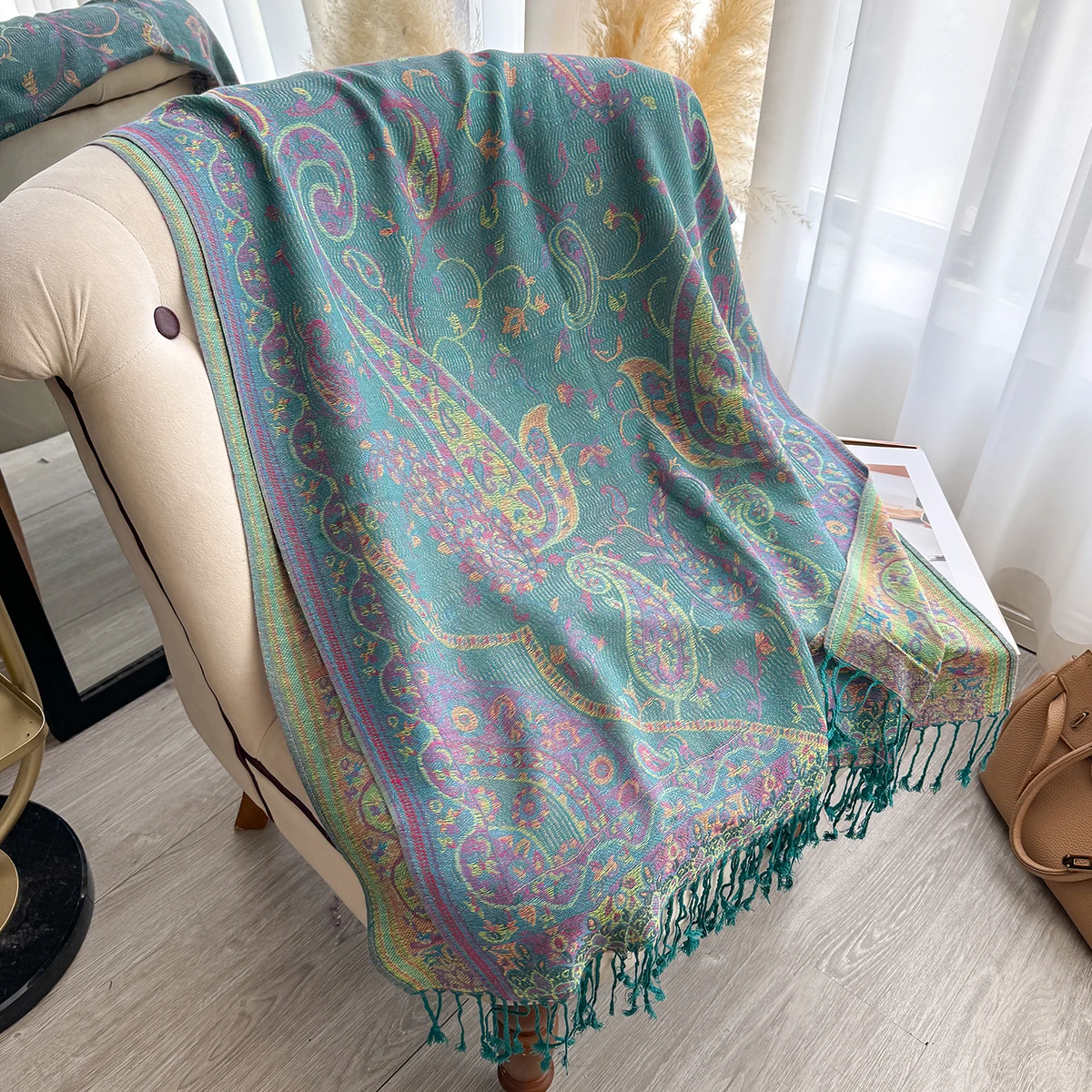 Neue Mode Damen Faux Kaschmir Winter Wrap Vintage Print Quasten Dicke Warme Pashmina Zweiseitiger Schal Outdoor Schals Foulard – Detail 10