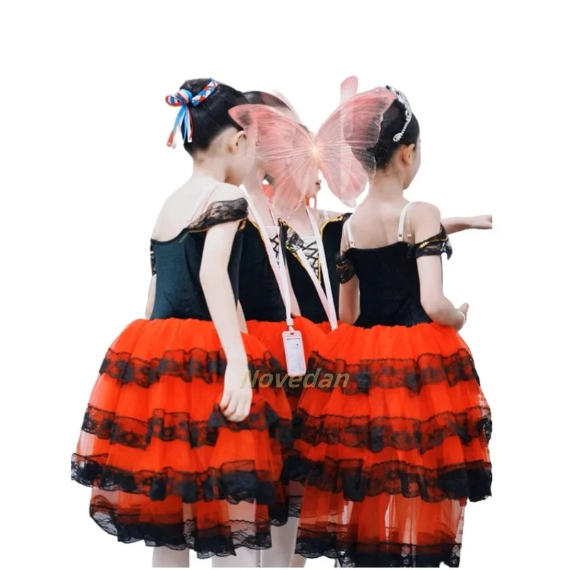 Профессиональная балетная романтическая пачка, длинная юбка, черно-красное танцевальное платье в Испании для девочек, взрослых и детей, балетный костюм Дон Кихота