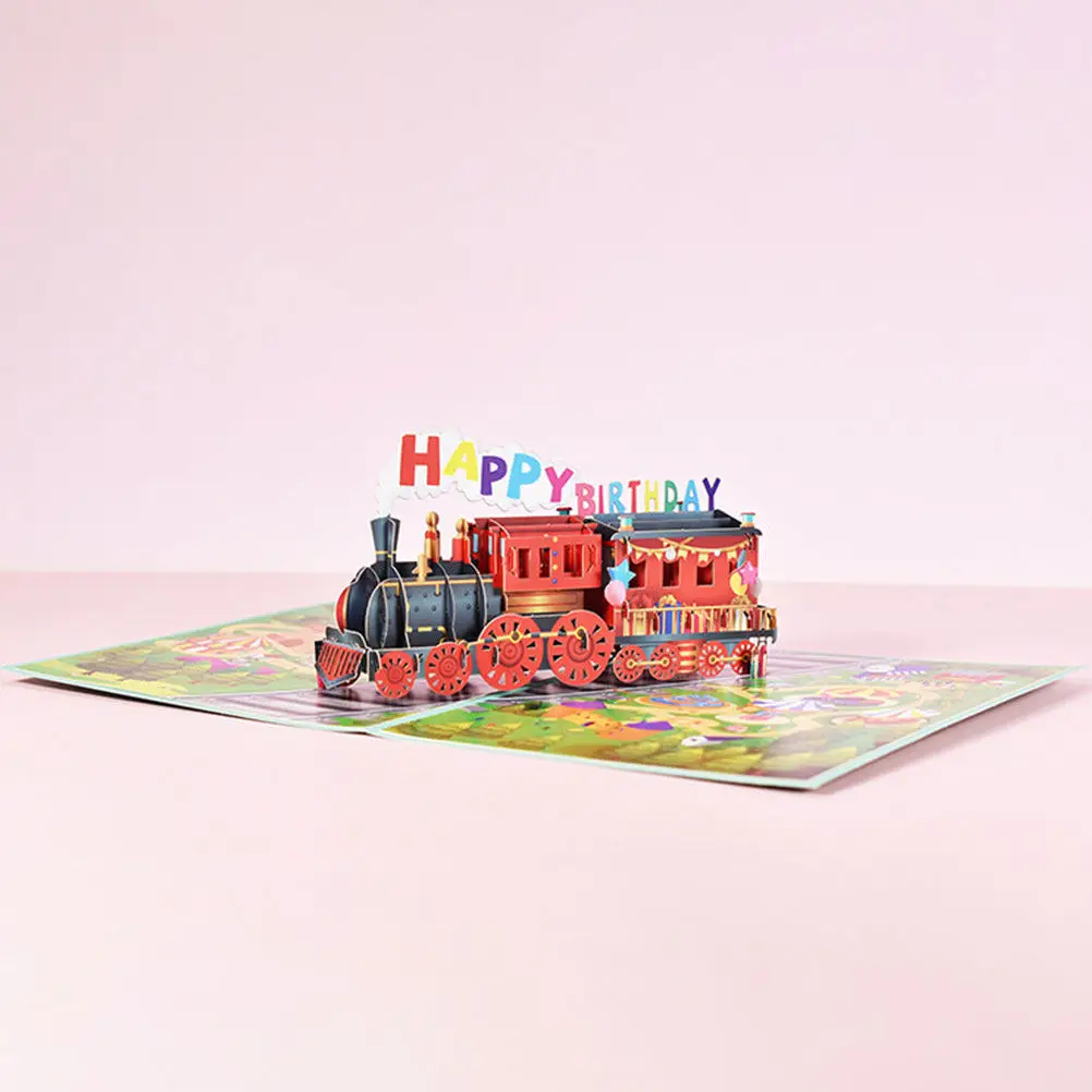 

1Set 3D Train Design Birthday Greeting Card Premium Paper Crafted Pop-Up Card Stylish Elegant Gift for Festive Occasion