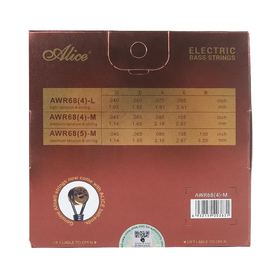 Alice AWR68 Electric Bass Strings For 4/5-Strings Bass Professional Light Medium Hexagonal Core Nickel Alloy Winding