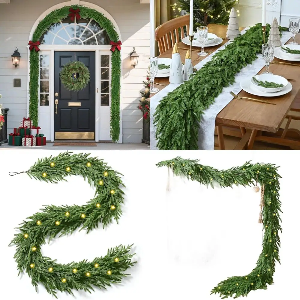 

9-футовая реалистичная гирлянда из искусственной сосны Norfolk с огнями на Рождество, подходит для внутренних и наружных украшений