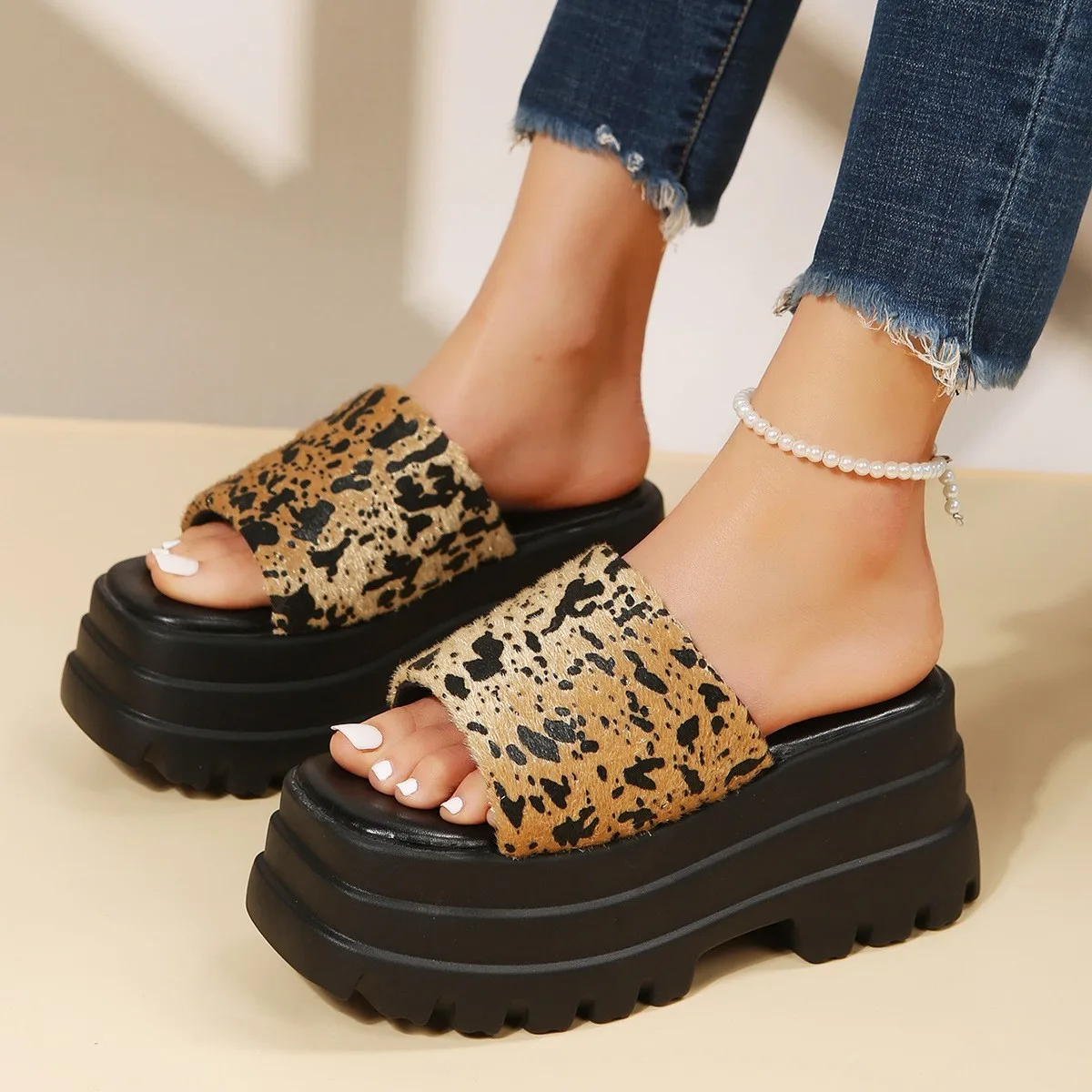 Summer Women Increase Slippers Brand Platform Beach Sandal Black Nylon Chunky Platform Wedges High Heel Slipper Big Size Sandals