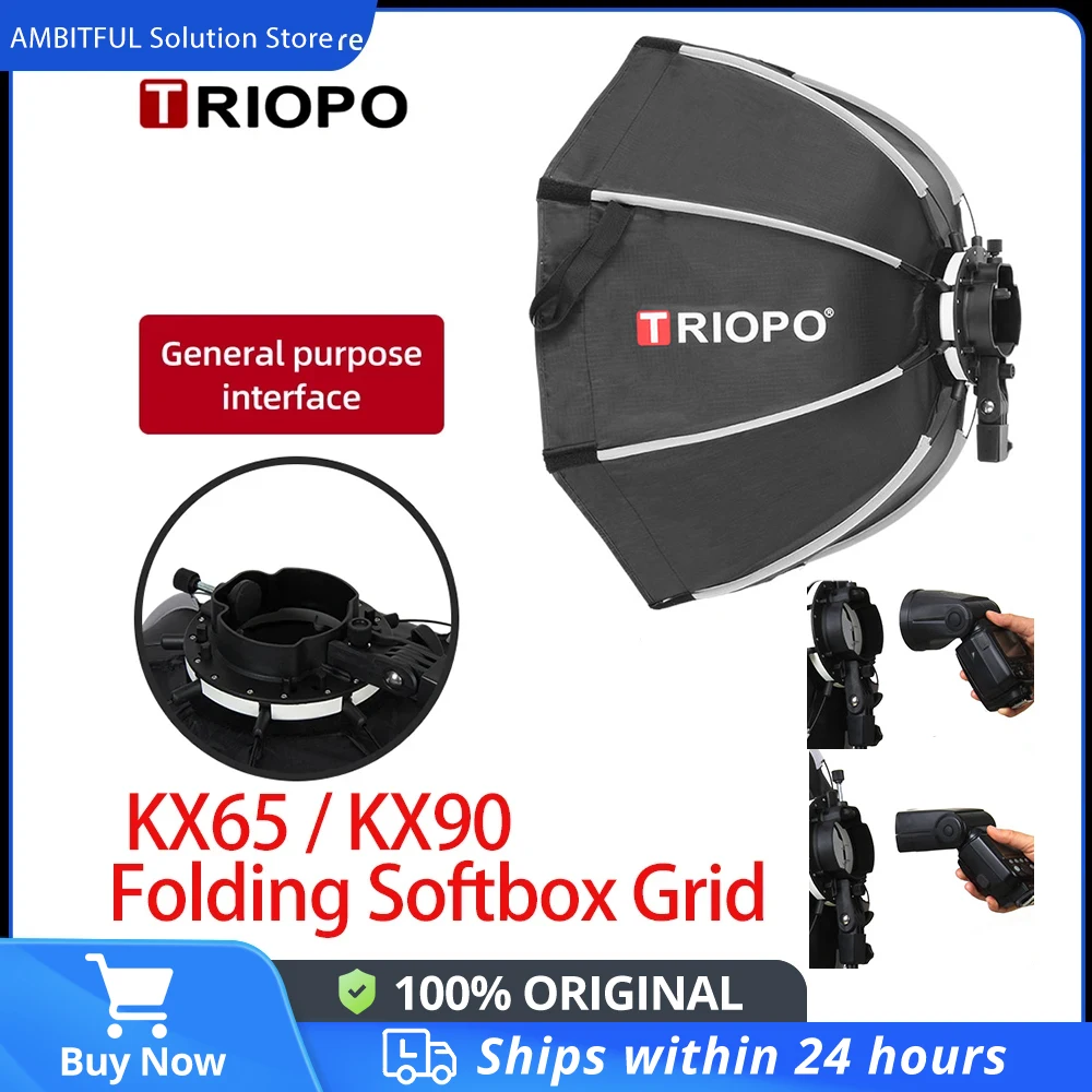 Triopo KX65 65cm/90cm Speedlite Octagon Umbrella Softbox + Honeycomb Grid Outdoor Flash  Soft Box for Godox V1 Speedlite Softbox