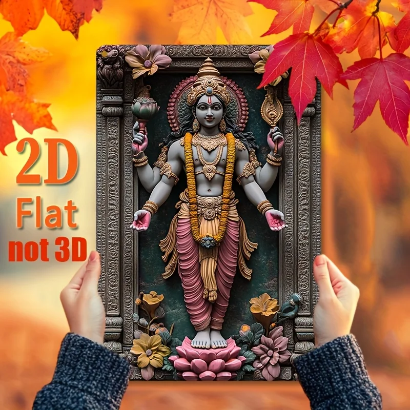 2D Flat - Aluminum Sign Featuring Vishnu, The Hindu Deity Associated with Creation And Protection, Suitable for Garden Or Wall D