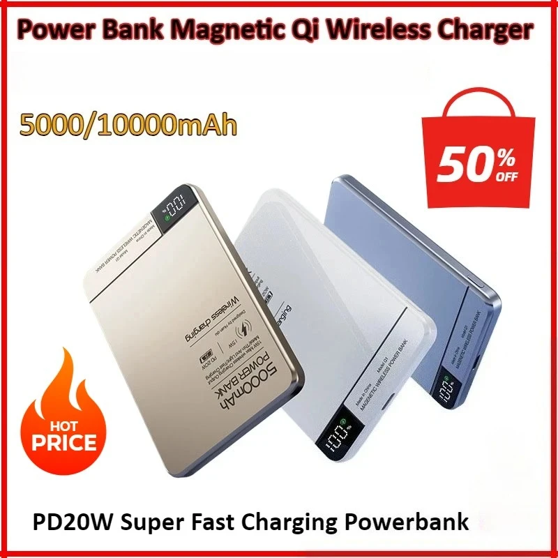 

10000mAh Power Bank Magnetic Wireless Charger PD20W Fast Charging for Qi Magsafe for IPhone for Samsung for Huawei for Xiaomi