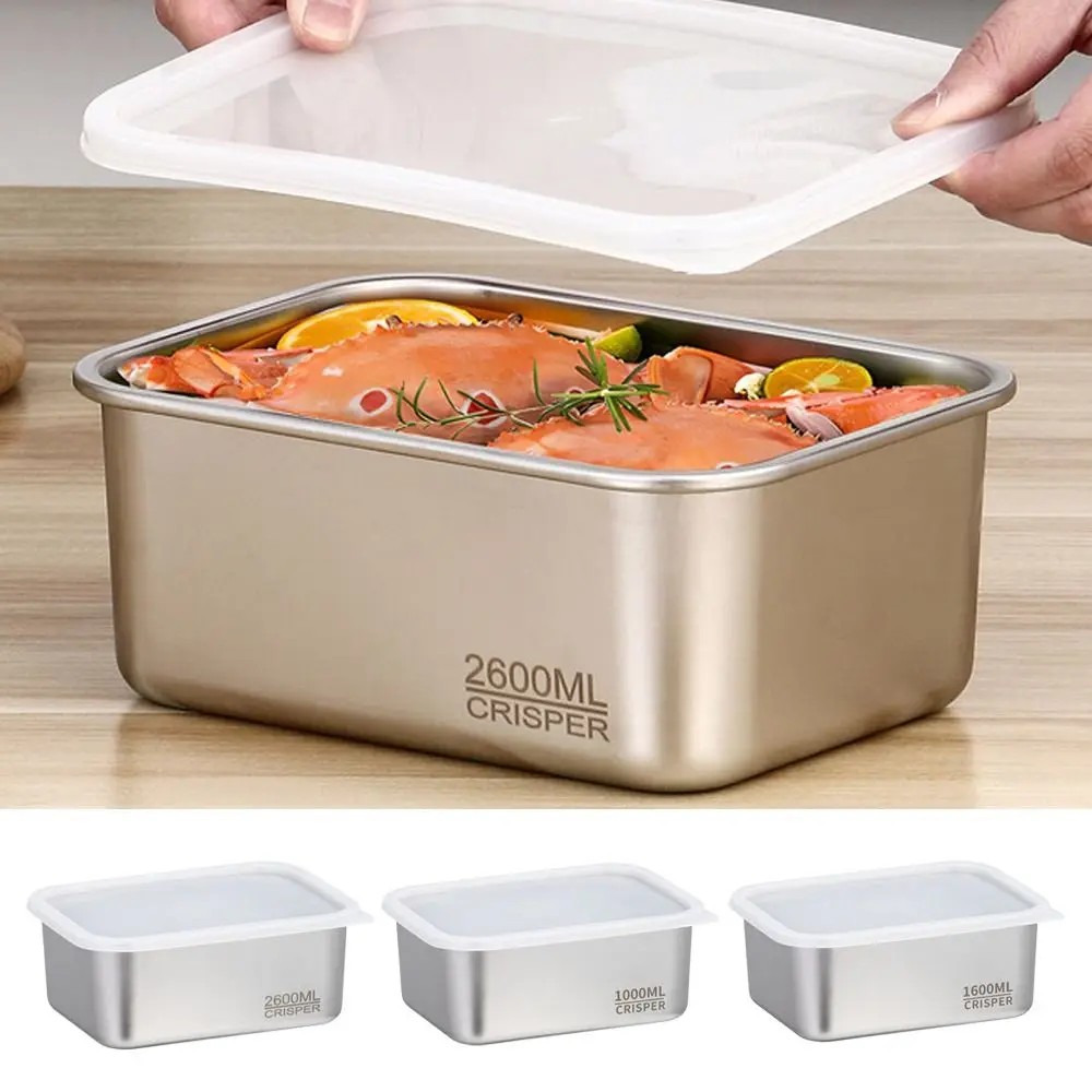 Plastic Sealed Storage Box Safe 304 Stainless steel Sealed Rectangular Household sealed box with Lid Stackable Fresh-Keeping Box