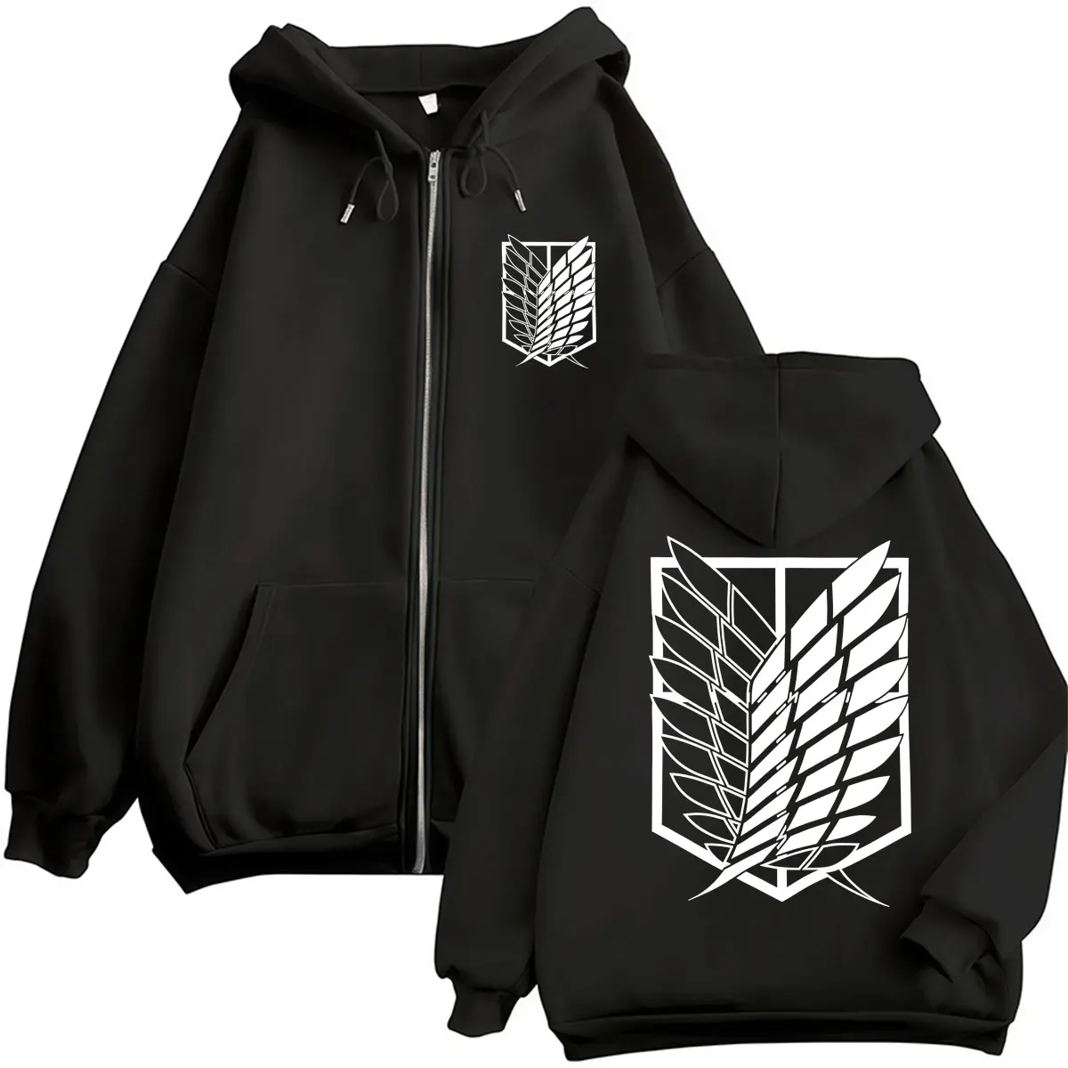 Anime Attack on Titan Reißverschluss-Hoodie Mikasa Ackerman Eren Jaeger Wings of Freedom Logo Sweatshirt Herren Damen Lockere Fleece-Jacken
