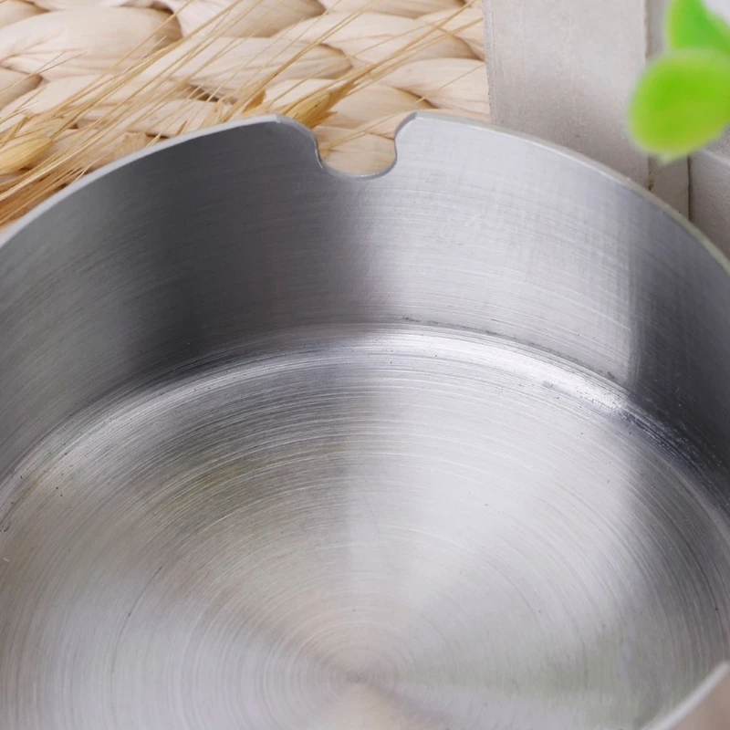 Round Stainless Steel Ashtray Tabletop Silver Cigarette Tray Portable for CA