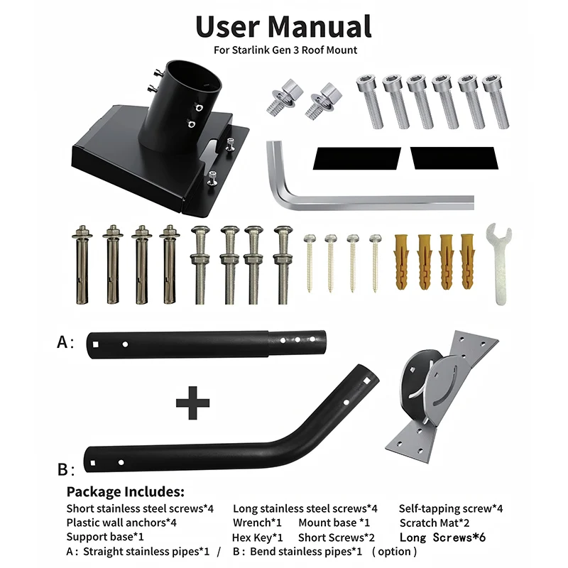 

Подходит для базовых аксессуаров StarLink третьего поколения, включая изогнутые трубы и удлинительные трубы и нейтральные наборы.