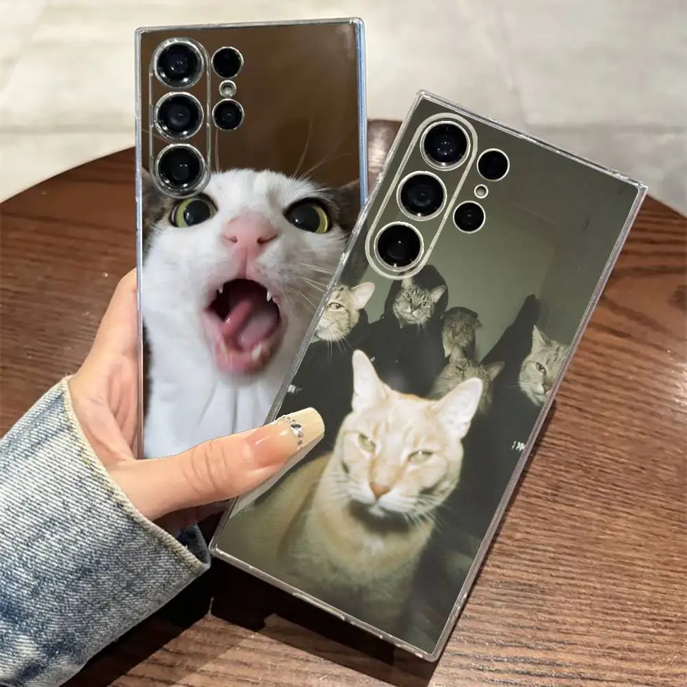 

Funny Cat Memes Phone Case For SamsungS25,24,23,22,21,30,Ultra,20,Plus,Lite,10,5G,Soft Transparent Cover