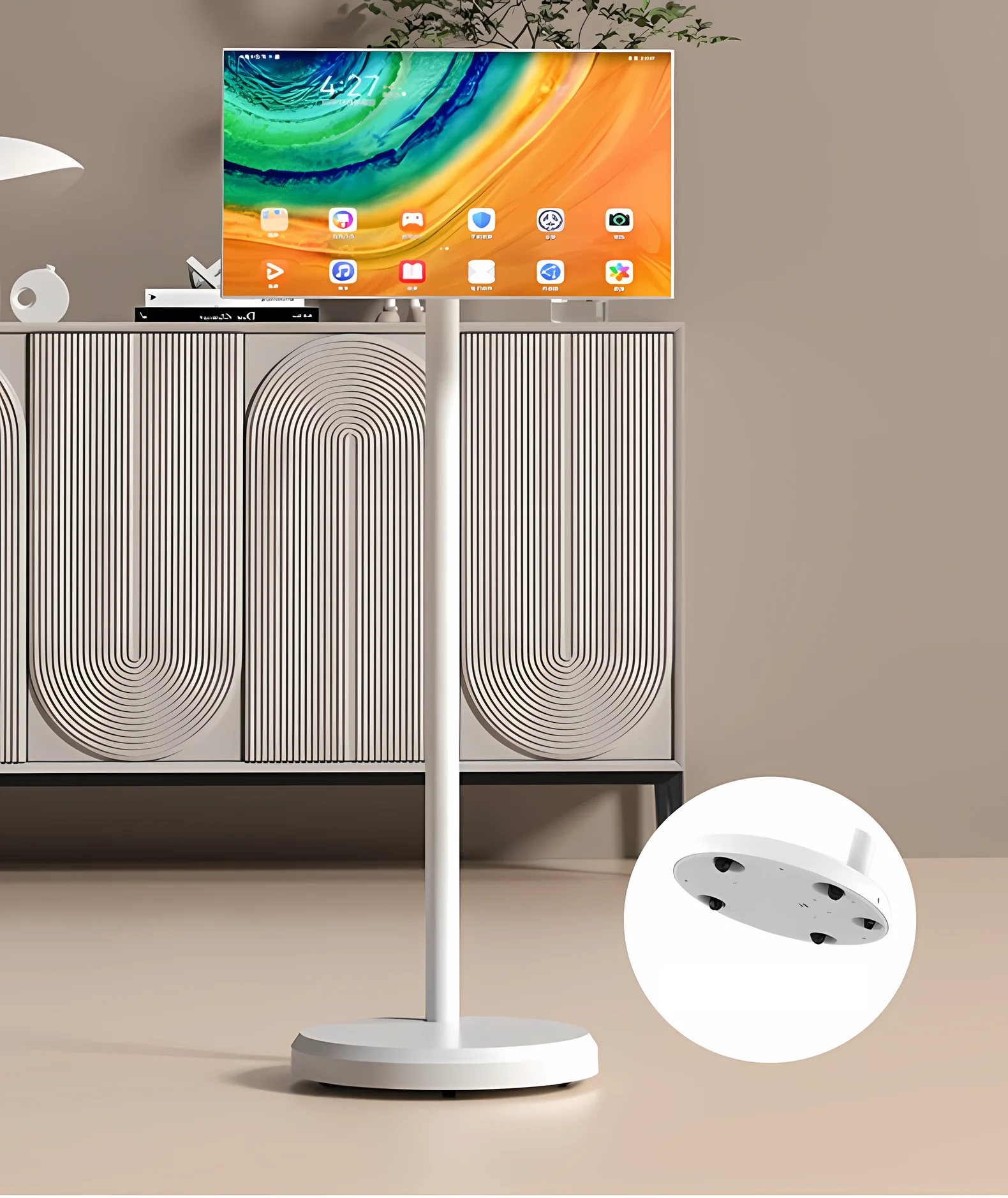 32 pouces plancher debout blanc Android écran tactile Mobile Tv présentoir Vertical Tv suivez par moi Portable 32 pouces Smart Tv