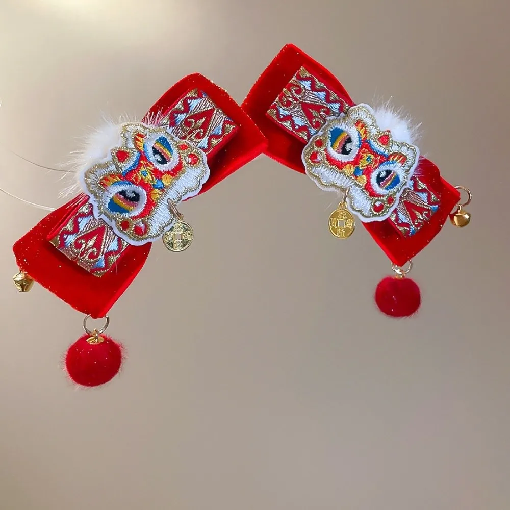 

Lion Dance Chinese Tassel Bow Hairpin Tassels Cloth Japanese Kimono Headwear Bowknot Plush Red Balls Flocking Hair Clip
