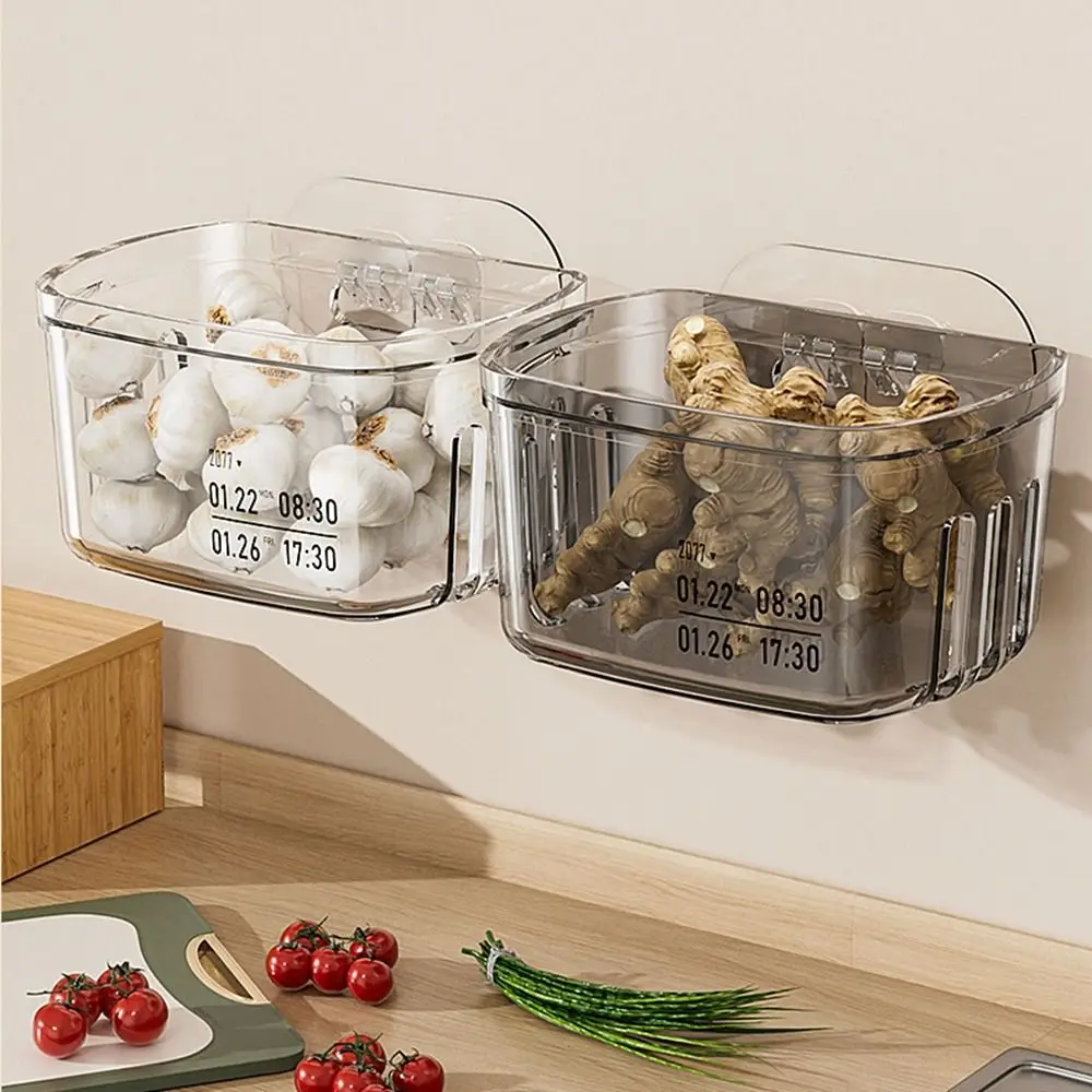 Plastic Garlic Ginger Onion Storage Basket Wall-mounted Transparent Ginger Storage Box Save Space Kitchen Storage Rack for Home