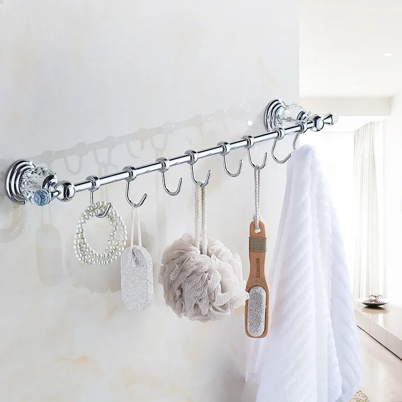 Golden Silver Crystal Hooks Restroom Coat Hanger Bath Clothing Bolt Copper No-Drill Luxurious Hanging Accessory