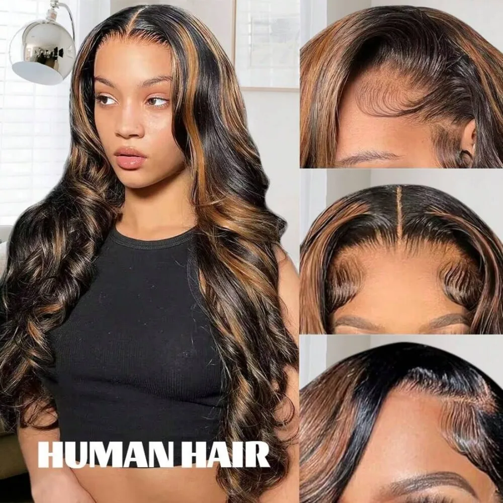 13x6 Ombre Lace Front Wig Human Hair 1B/30 Highlight Lace Front Wig Human Hair Body Wave HD Lace Front Wig Human Hair For Women