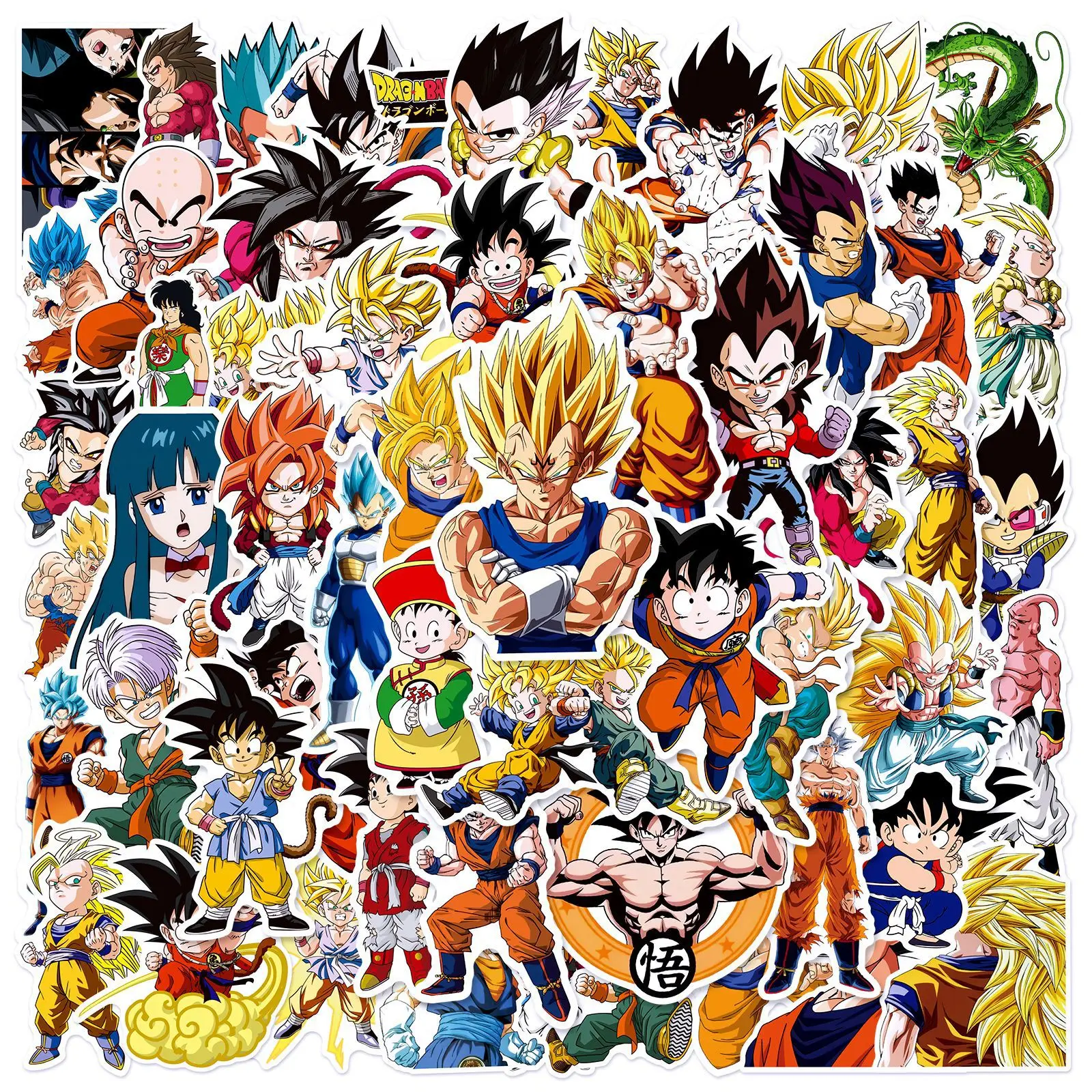 Pegatinas impermeables de dibujos animados para monopatín, 50 piezas, Goku Evolution, Goku, guitarra, suministros de decoración DIY